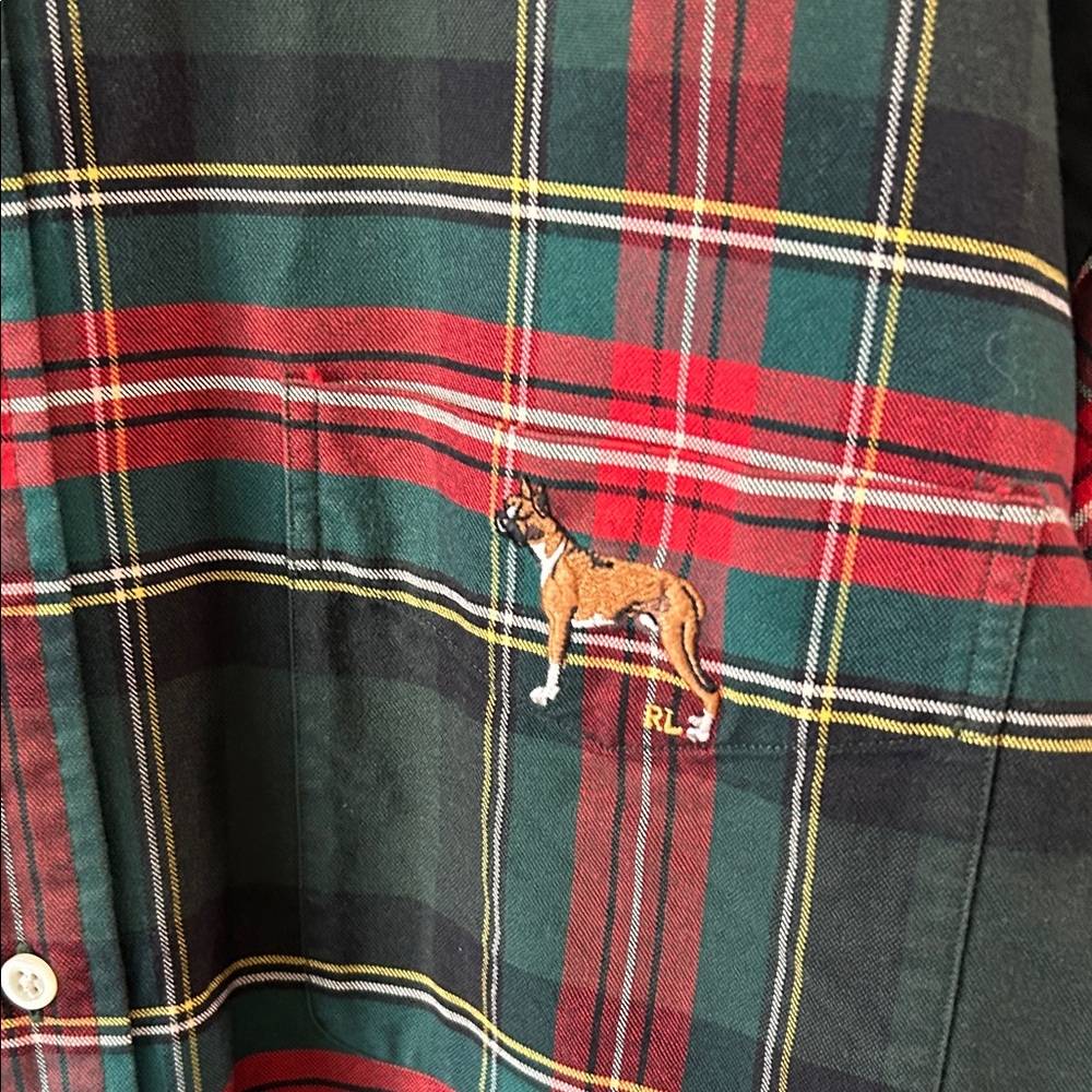 Ralph Lauren Men’s Green and Red Plaid Button-Down Shirt - Picture 3 of 4